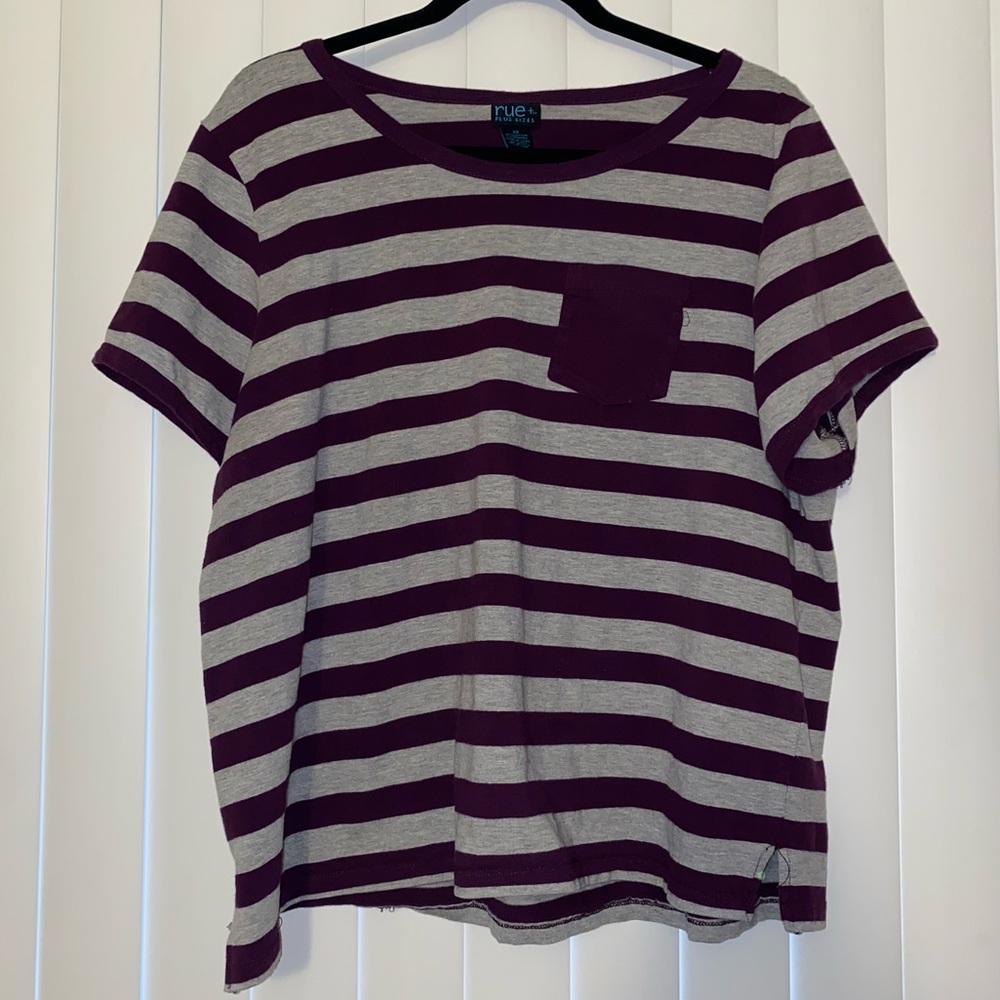 Grey & Purple Striped T-Shirt w/ Pocket